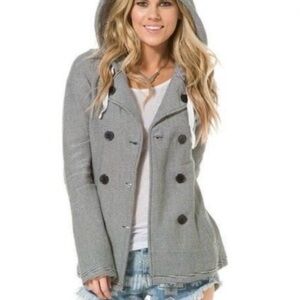 Roxy - The Cuddle Hooded Navy-White Striped Pea Coat Sweatshirt Jacket size S